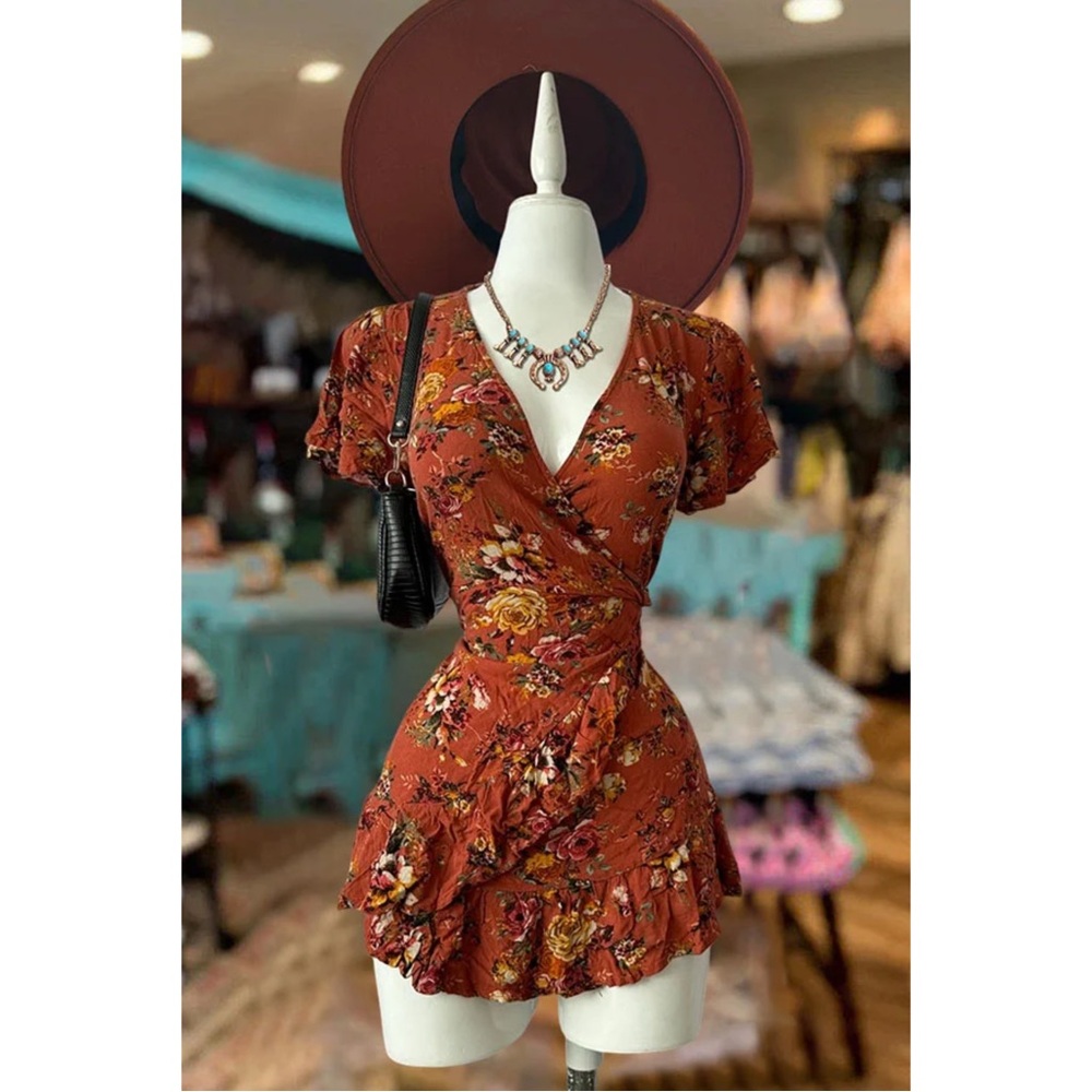 Vintage Print Ruffle Dress SM